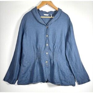 Kleen Linen Overshirt Womens XL Blue Button Front Lightweight Jacket‎ Coastal